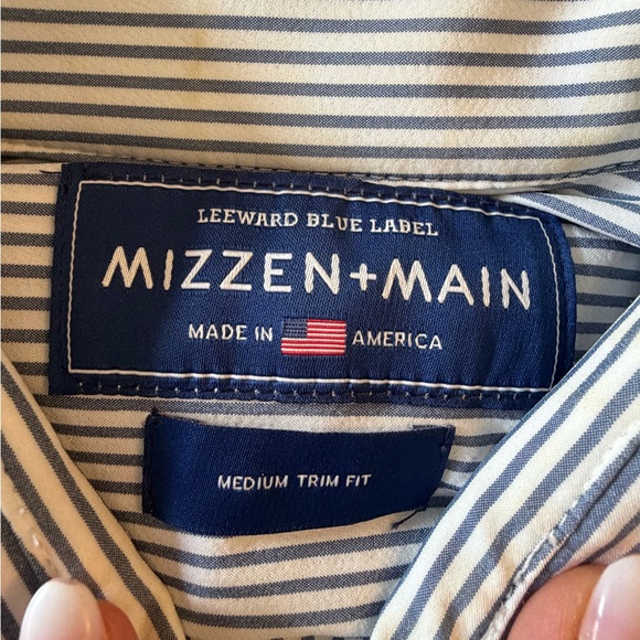 MIZZEN & MAIN MEN'S LEEWARD BLUE & WHITE STRIPE SHIRT SIZE MEDIUM TRIM FIT - Picture 5 of 10